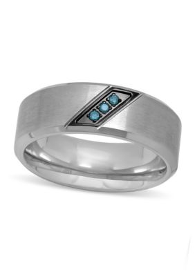 0.05 c.t.t.w. Blue Diamond Beveled 8mm Band in Two-tone Stainless Steel