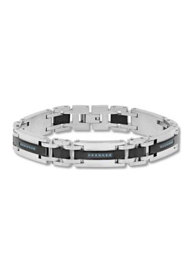 Belk & Co Men's 1/4 Ct. T.w. Blue Diamond Link Bracelet In Two-Tone Stainless Steel
