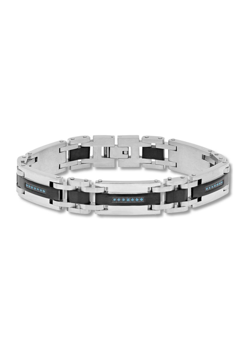 1/4 ct. t.w. Blue Diamond Link Bracelet in Two-Tone Stainless Steel