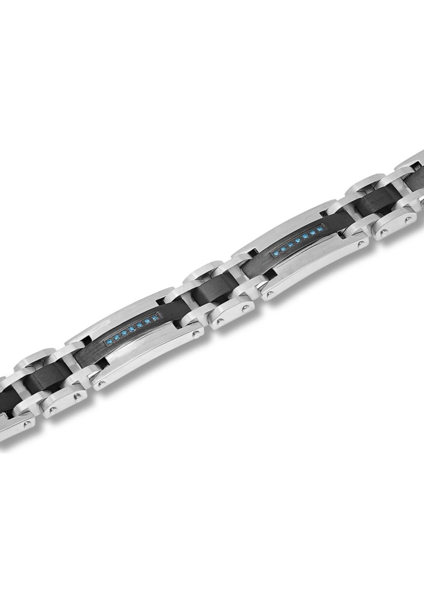 1/4 ct. t.w. Blue Diamond Link Bracelet in Two-Tone Stainless Steel