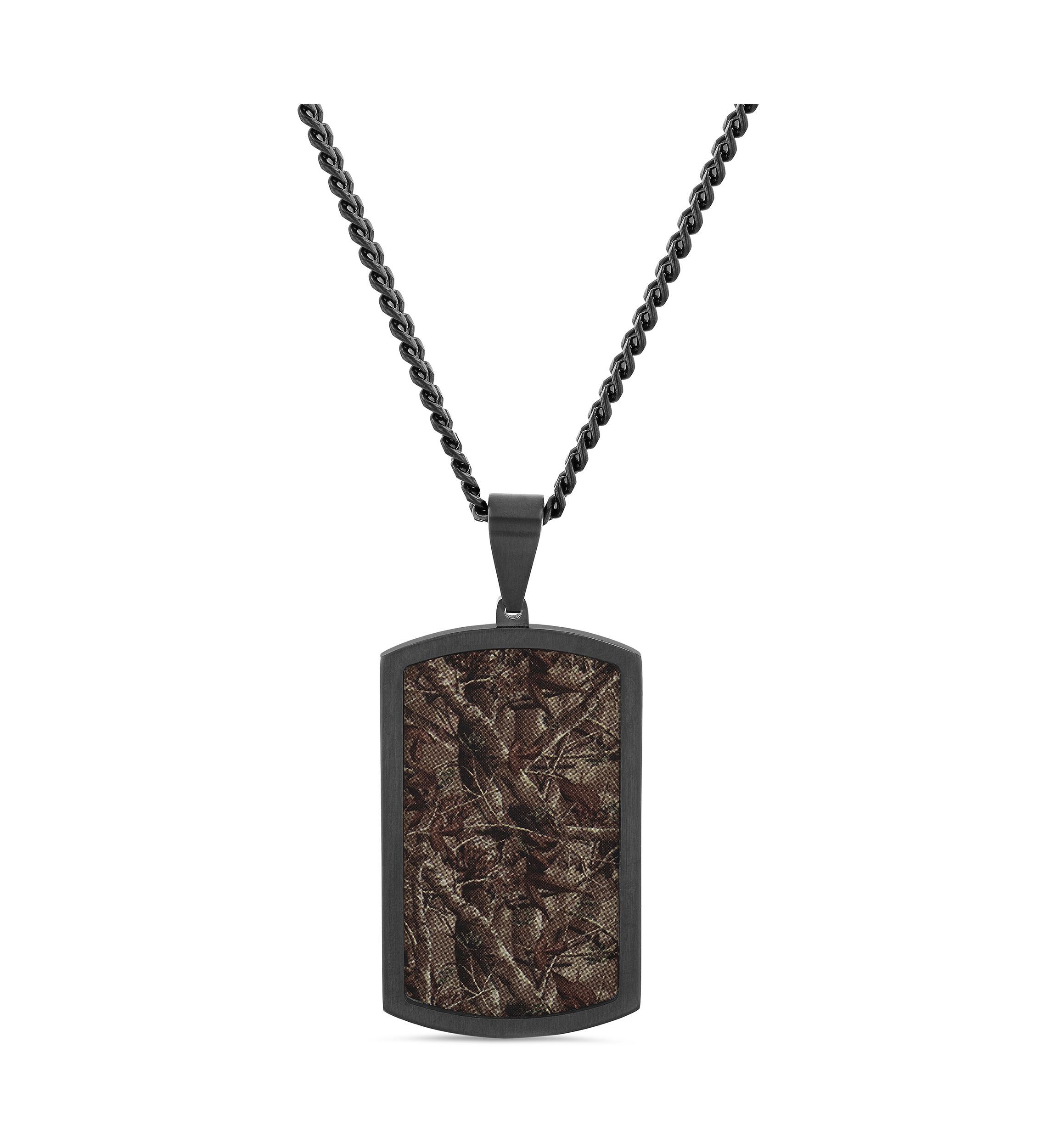 Camo Inlay Dog Tag Pendant Necklace in Black Stainless Steel
