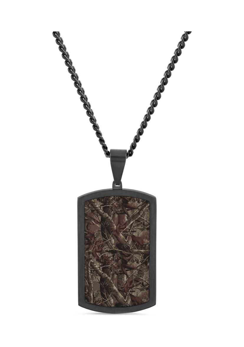 Camo Inlay Dog Tag Pendant Necklace in Black Stainless Steel