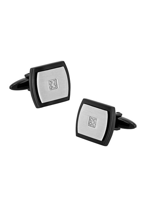1/10 ct. t.w. Diamond Accent Step Edge Rectangle Cufflinks in Two Tone Stainless Steel