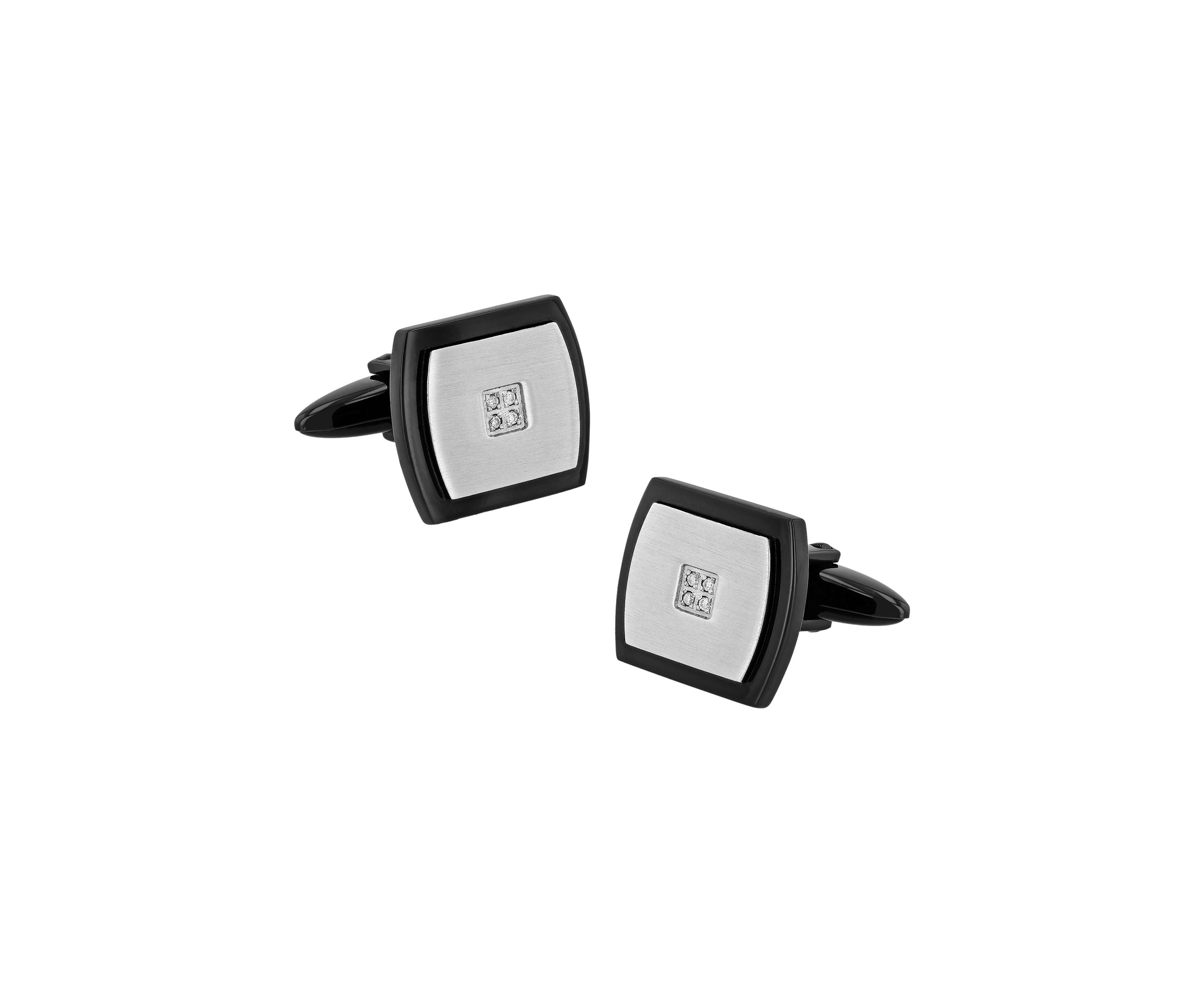 1/10 ct. t.w. Diamond Accent Step Edge Rectangle Cufflinks in Two Tone Stainless Steel