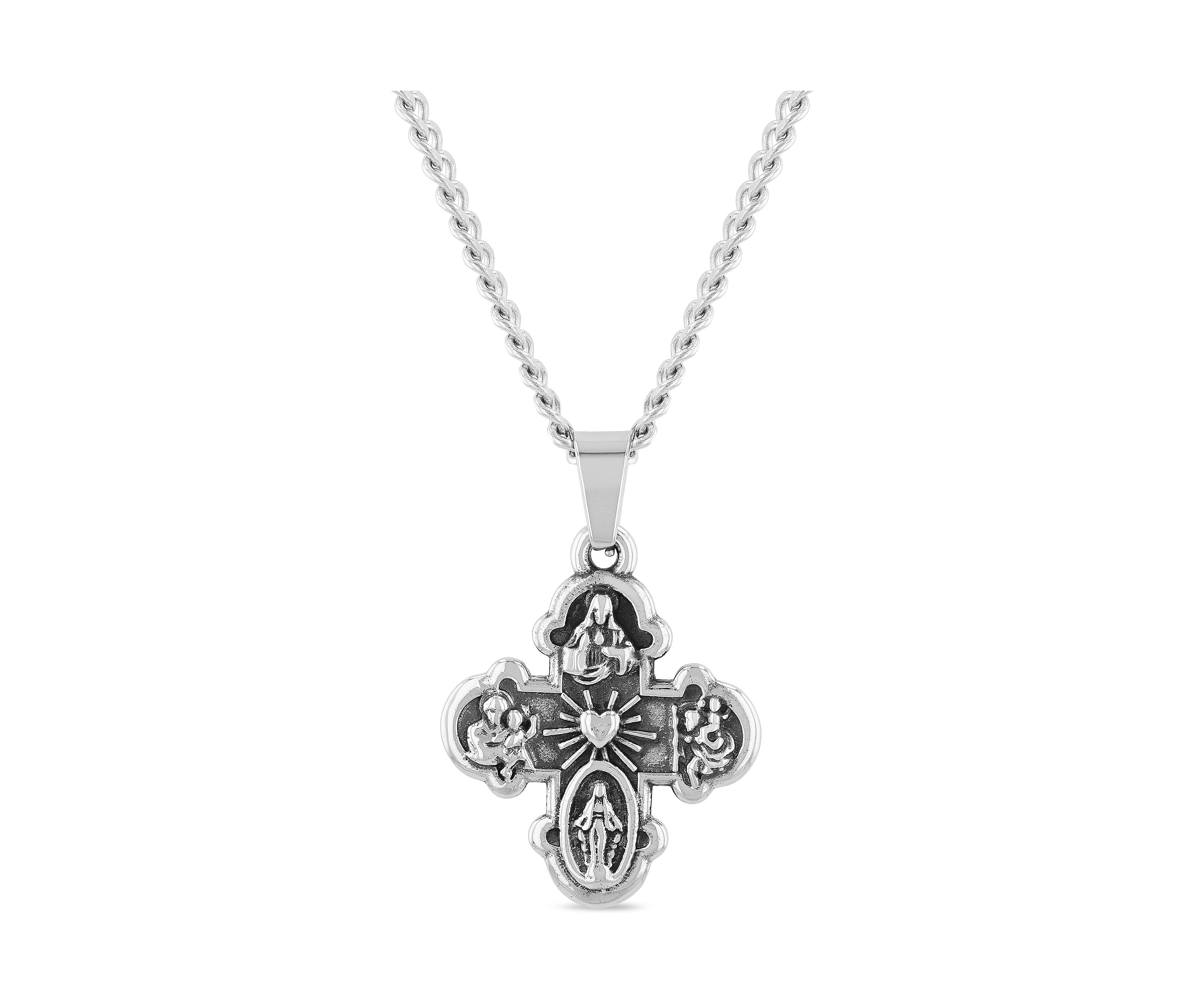 All Saints Cross Pendant Necklace in Stainless Steel