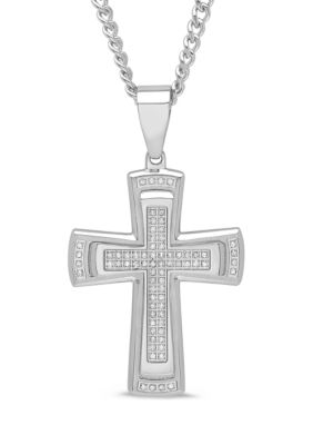 Belk  Co Mens 38 ct tw Diamond Stacked Cross Pendant in Stainless Steel