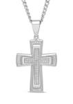 3/8 ct. t.w. Diamond Stacked Cross Pendant in Stainless Steel
