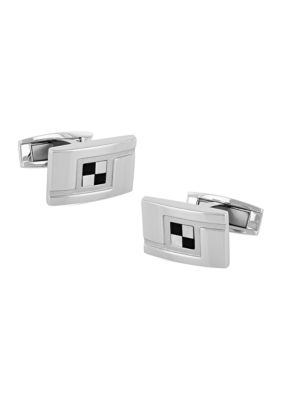 Belk & Co Men's Checkered Rectangle Cufflinks in Stainless Steel, Silver