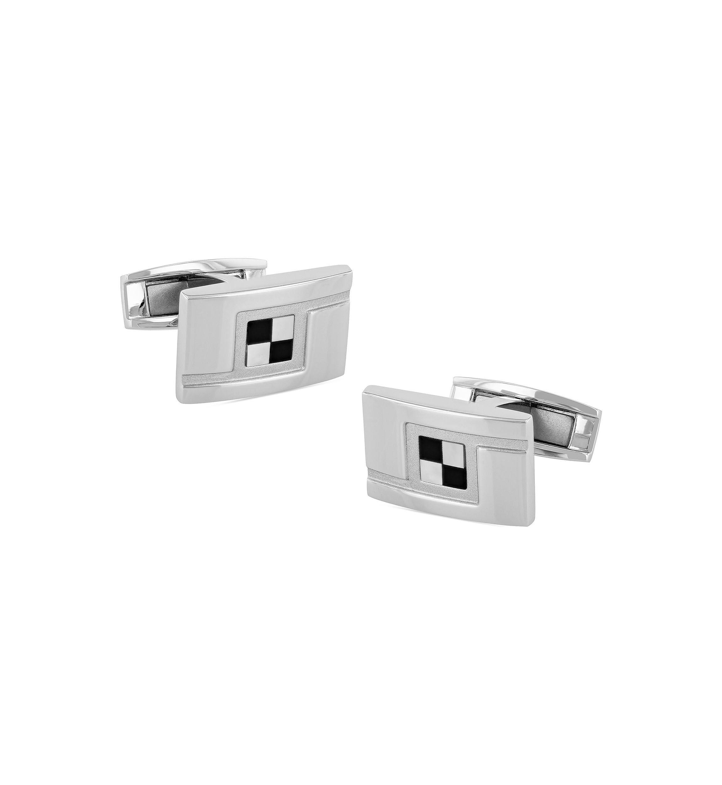 Checkered Rectangle Cufflinks in Stainless Steel
