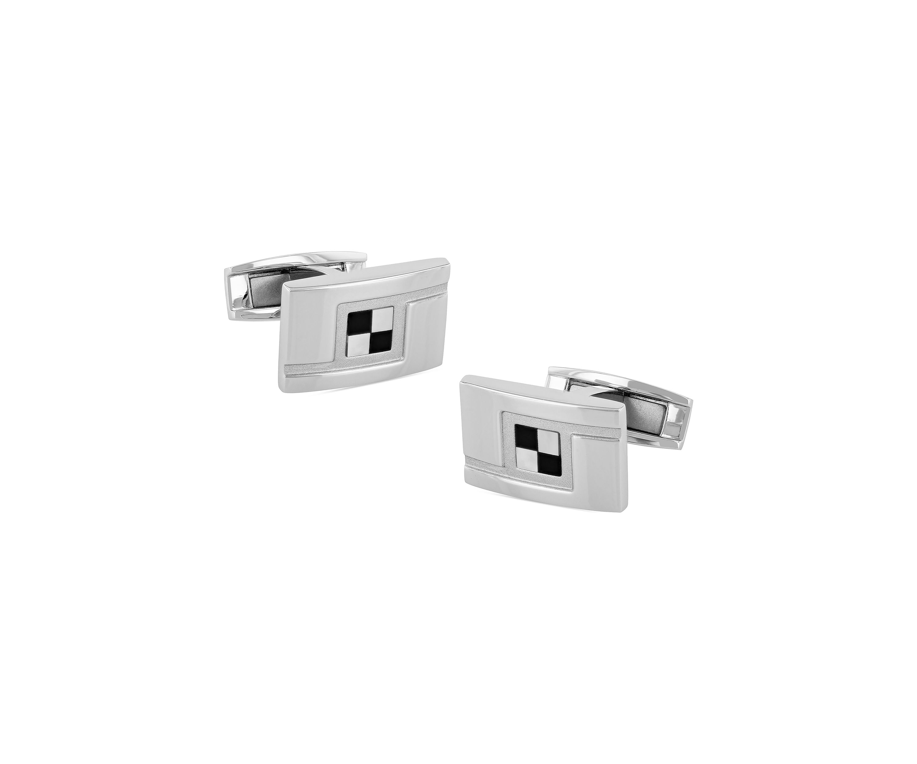 Checkered Rectangle Cufflinks in Stainless Steel