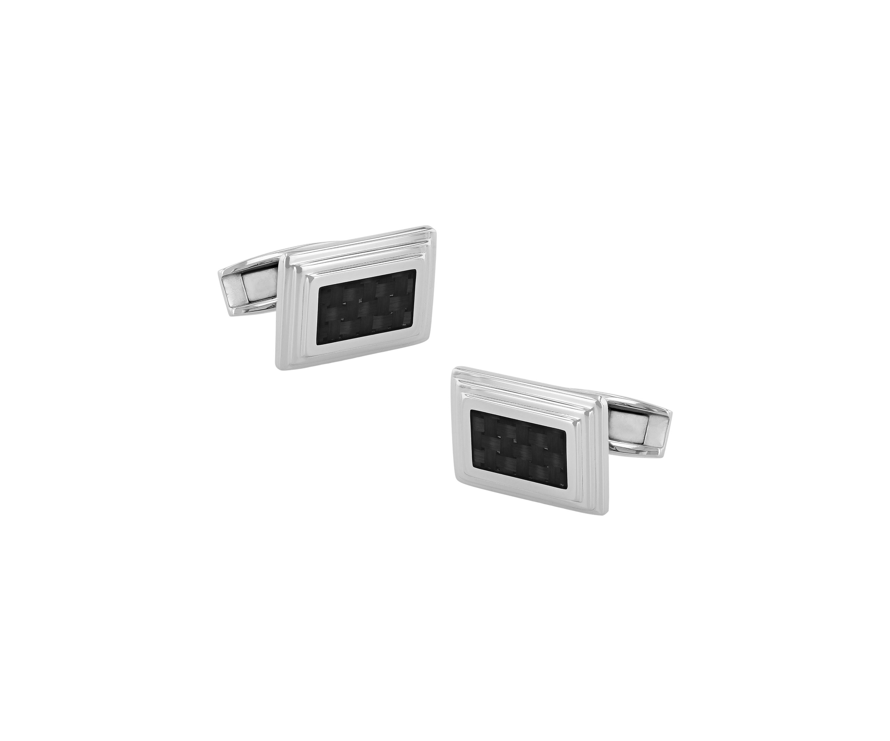 Black Checkerboard Step Edge Rectangle Cufflinks in Stainless Steel