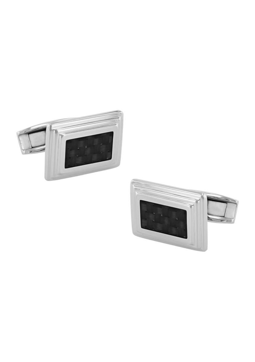 Black Checkerboard Step Edge Rectangle Cufflinks in Stainless Steel