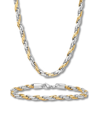 Belk & Co. Rope Link Chain Bracelet and Necklace Set in Two-Tone Stainless  Steel
