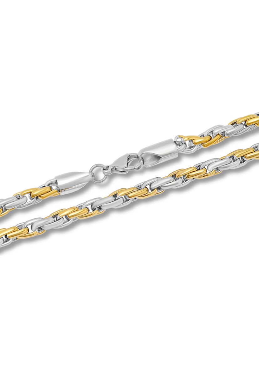 Rope Link Chain Bracelet and Necklace Set in Two-Tone Stainless Steel