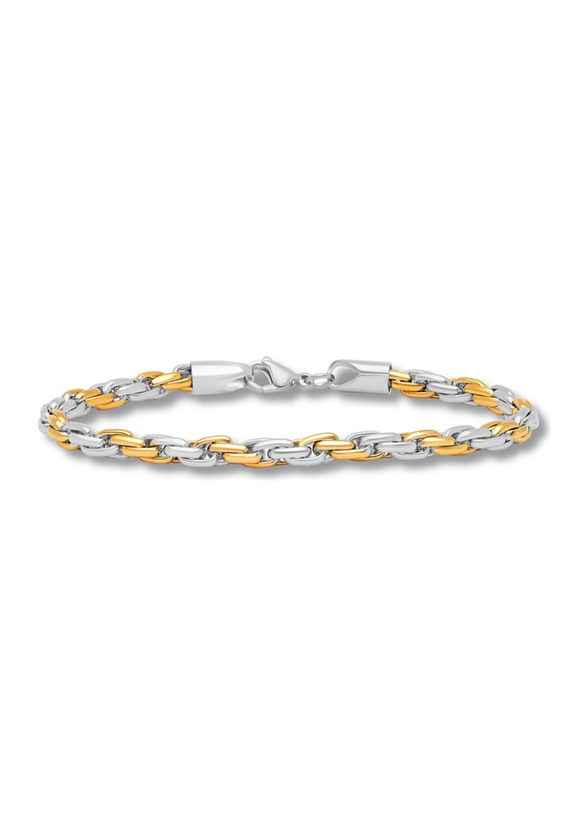 Rope Link Chain Bracelet and Necklace Set in Two-Tone Stainless Steel