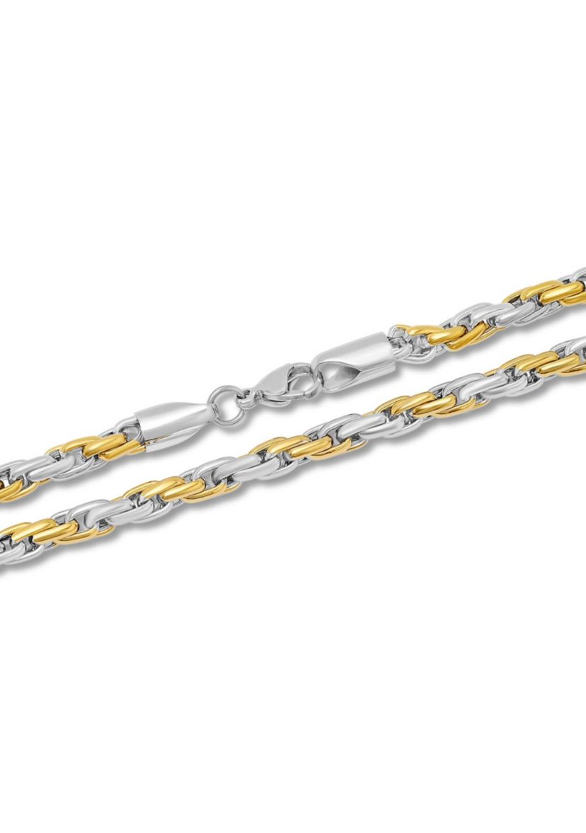 Stainless Steel Mens Two-Tone Rope Chain