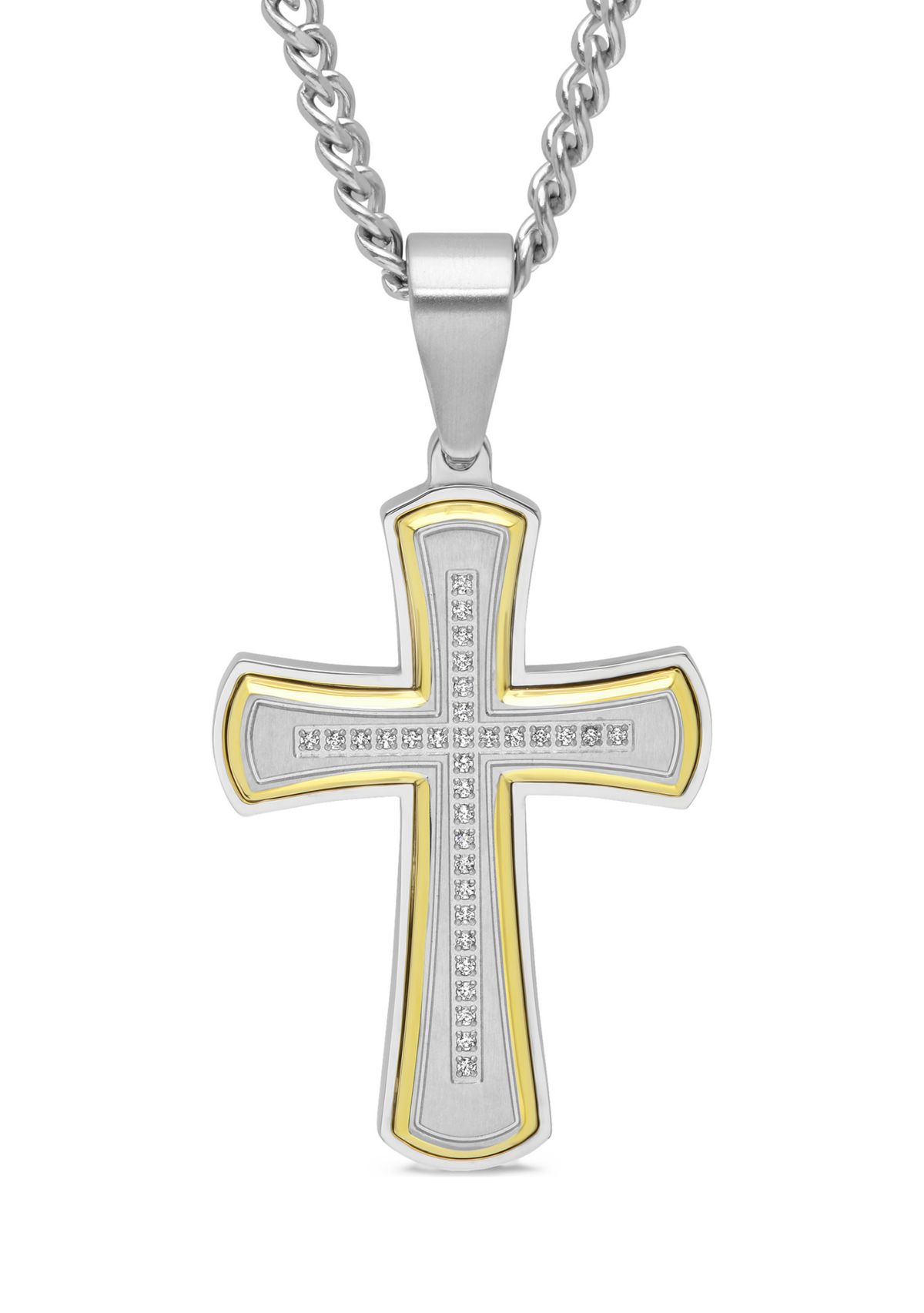 1/6 ct. t.w. Diamond Stacked Cross Pendant in Two-Tone Stainless Steel