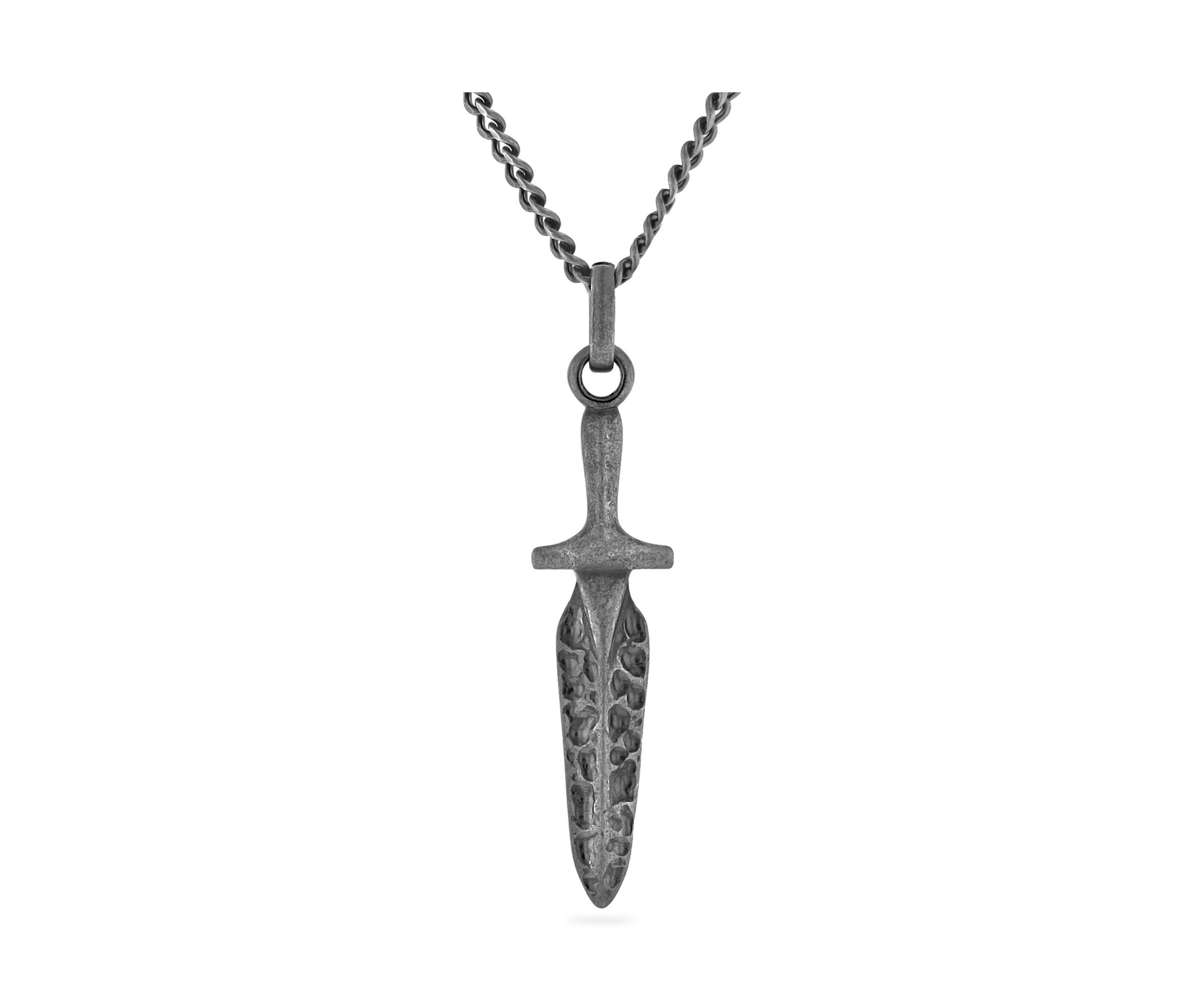 Antique Dagger Pendant Necklace in Gunmetal Stainless Steel