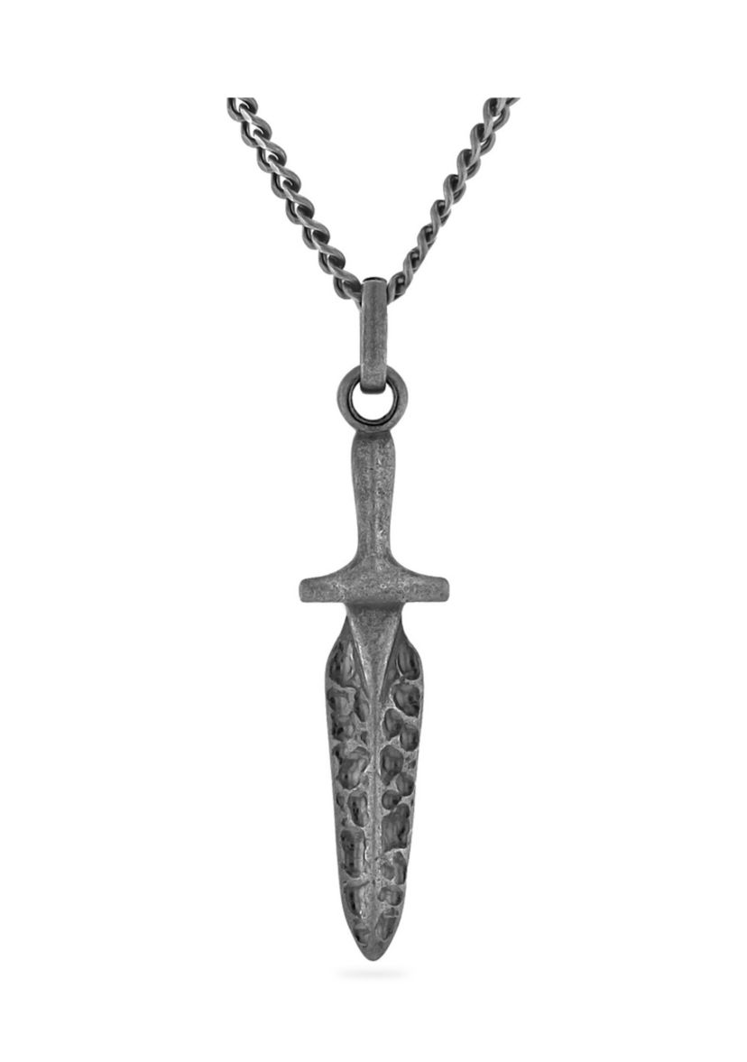 Antique Dagger Pendant Necklace in Gunmetal Stainless Steel