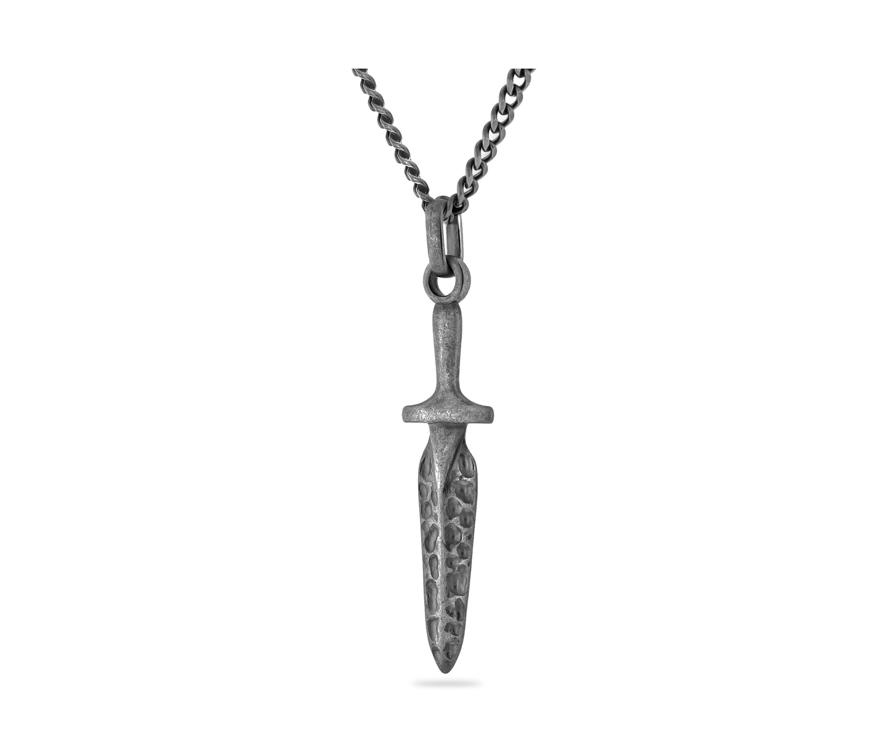 Antique Dagger Pendant Necklace in Gunmetal Stainless Steel