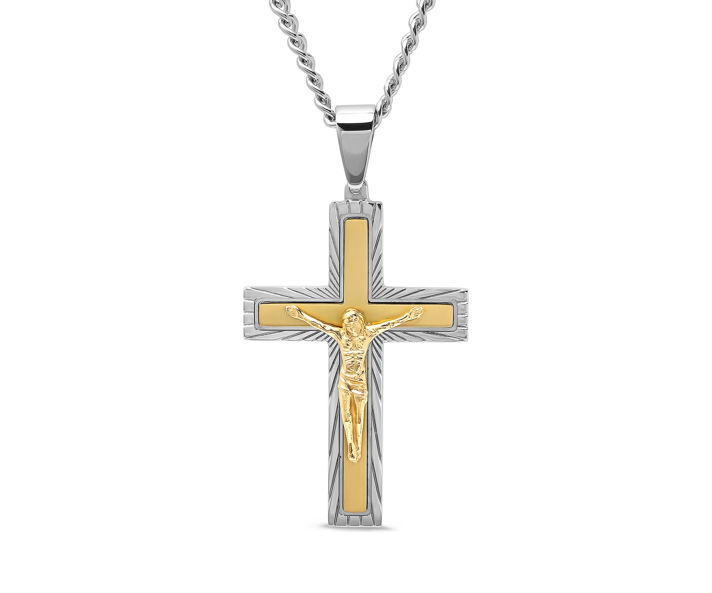Crucifix Pendant in Two-Tone Stainless Steel