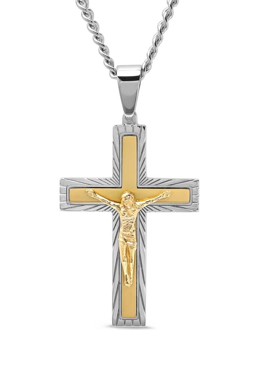 Crucifix Pendant in Two-Tone Stainless Steel