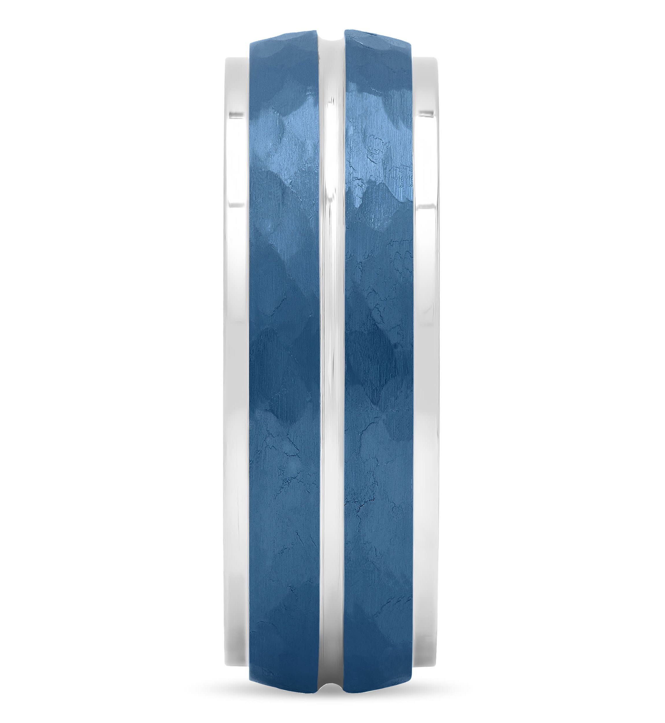 Blue Hammered 8mm Step Edge Band in Stainless Steel