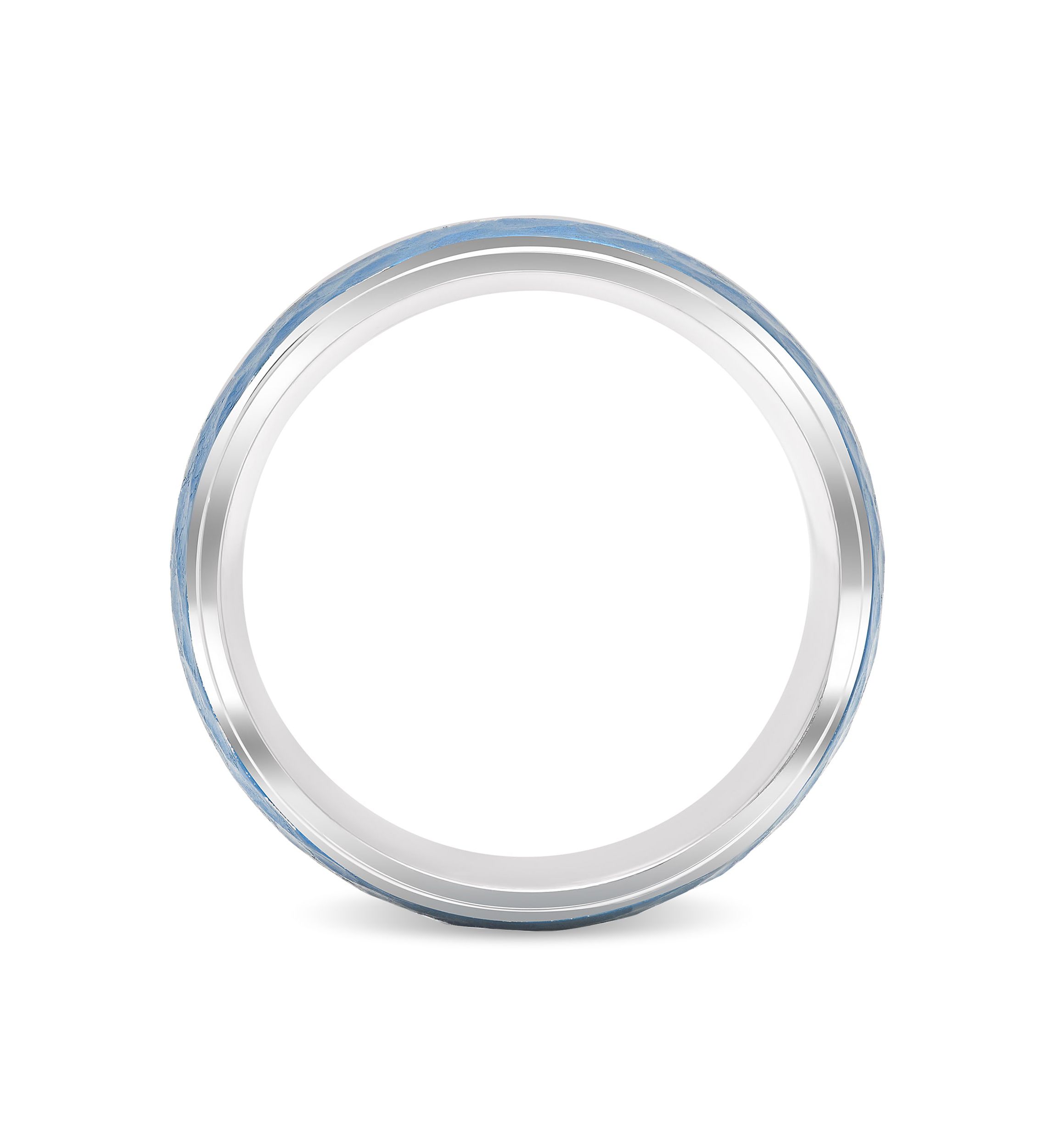 Blue Hammered 8mm Step Edge Band in Stainless Steel