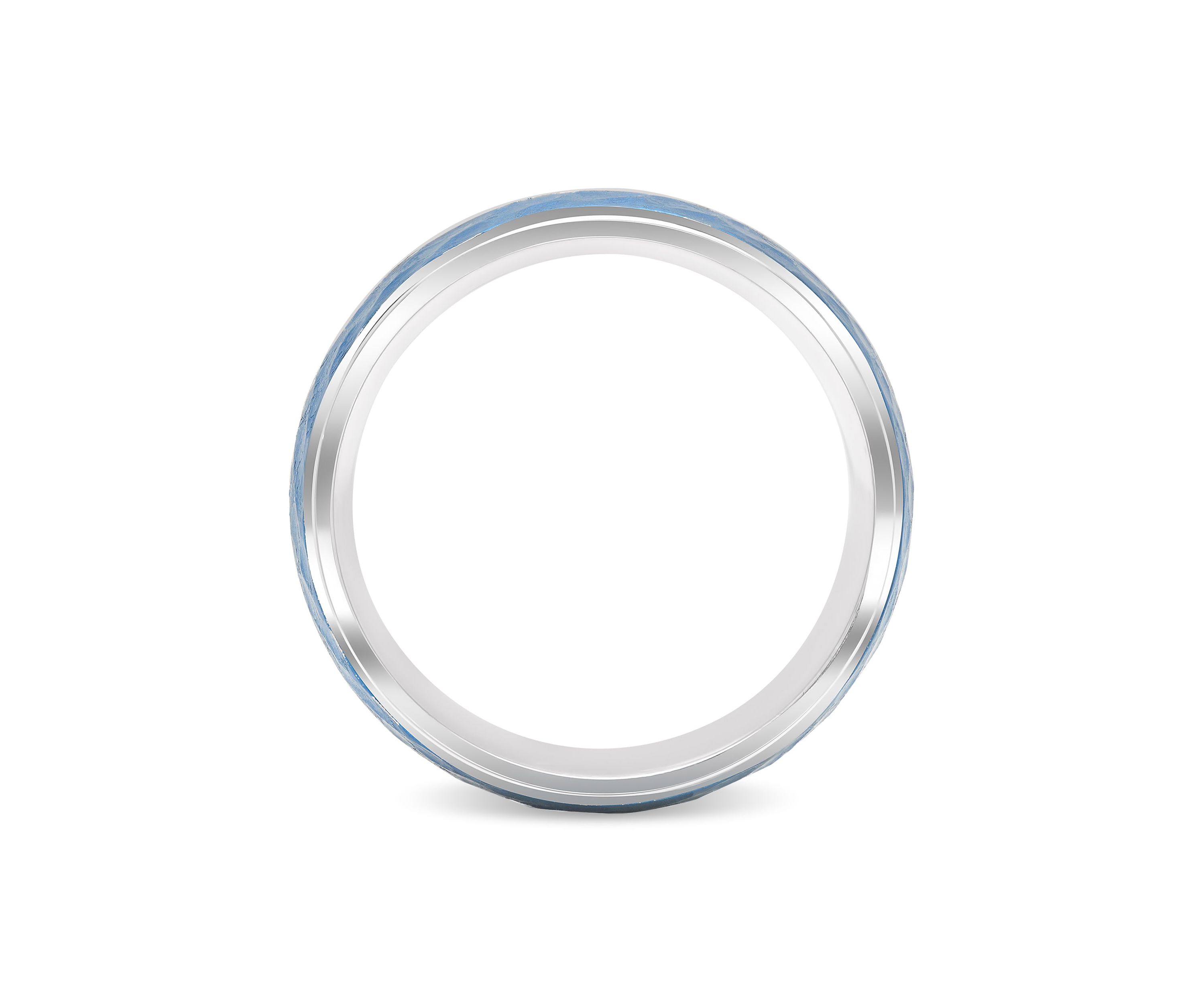 Blue Hammered 8mm Step Edge Band in Stainless Steel