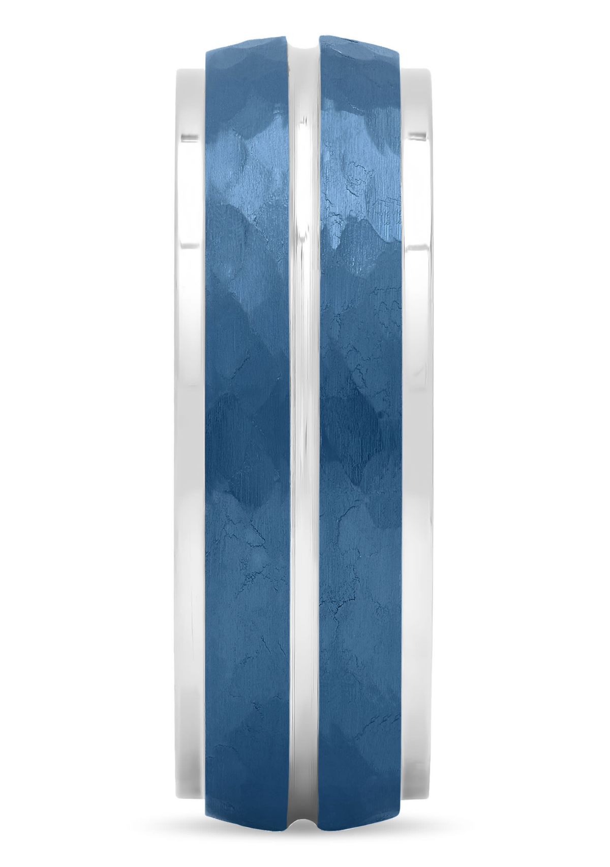 Blue Hammered 8mm Step Edge Band in Stainless Steel