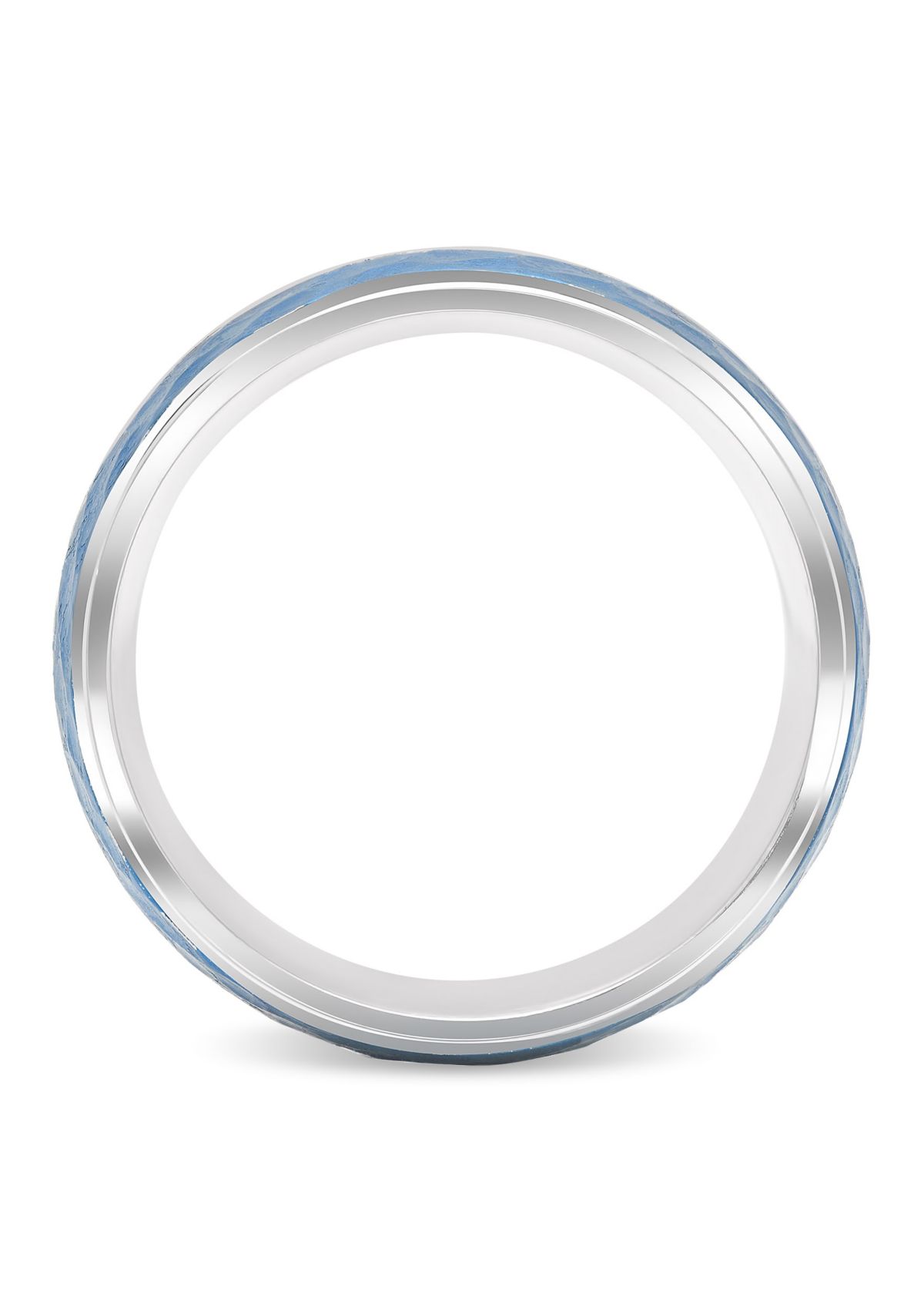 Blue Hammered 8mm Step Edge Band in Stainless Steel