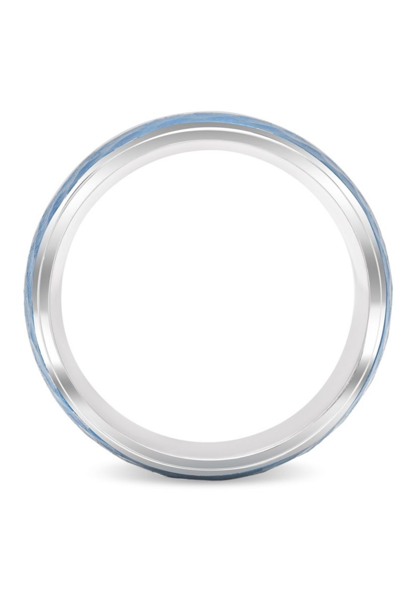 Blue Hammered 8mm Step Edge Band in Stainless Steel