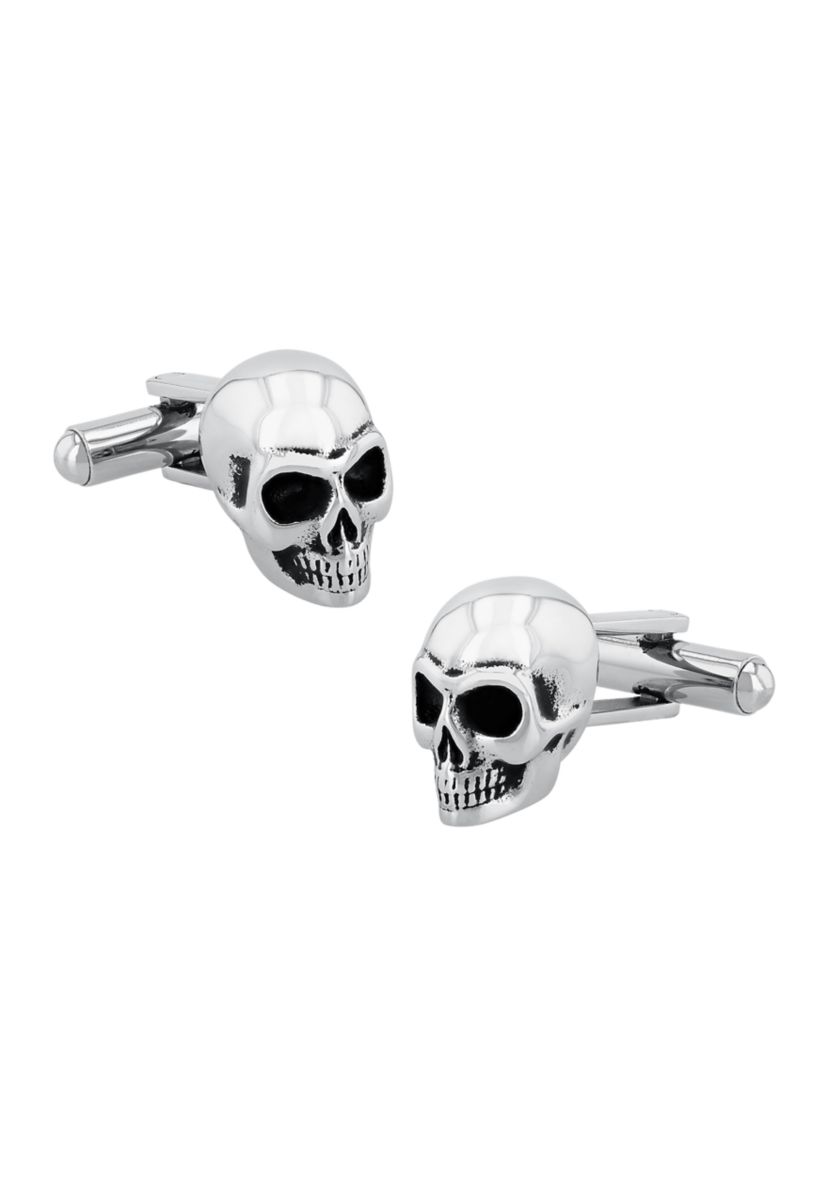 Silver Tone Skull Cufflinks in Stainless Steel