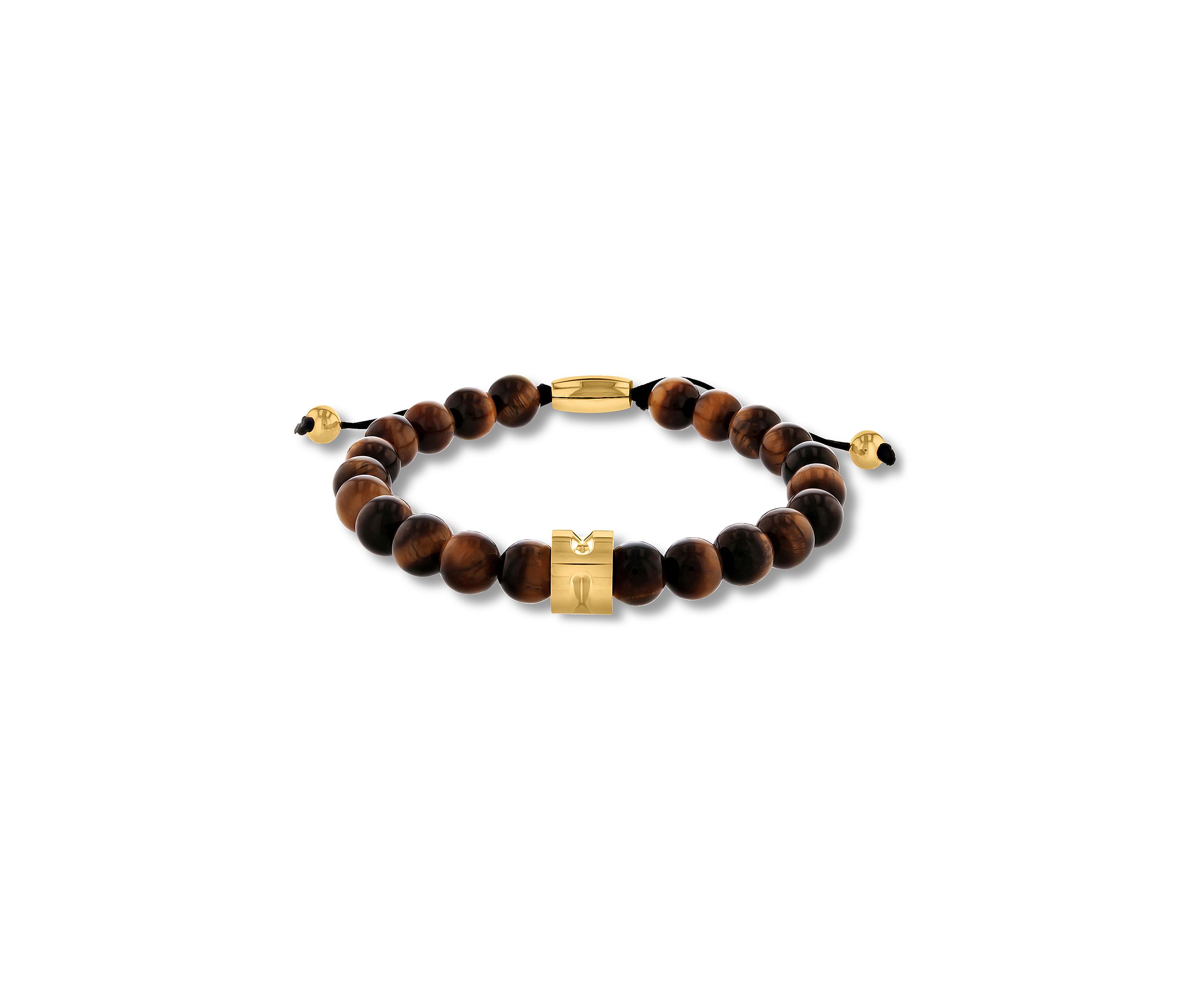 Tigers Eye Bead and Gold-Tone Stainless Steel Bolo Bracelet