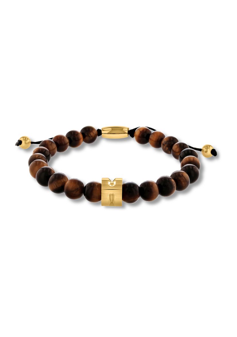 Tigers Eye Bead and Gold-Tone Stainless Steel Bolo Bracelet
