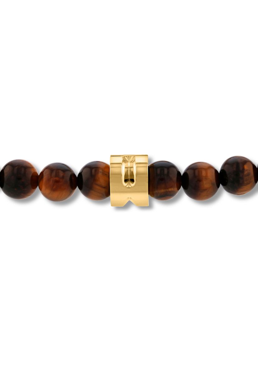 Tigers Eye Bead and Gold-Tone Stainless Steel Bolo Bracelet