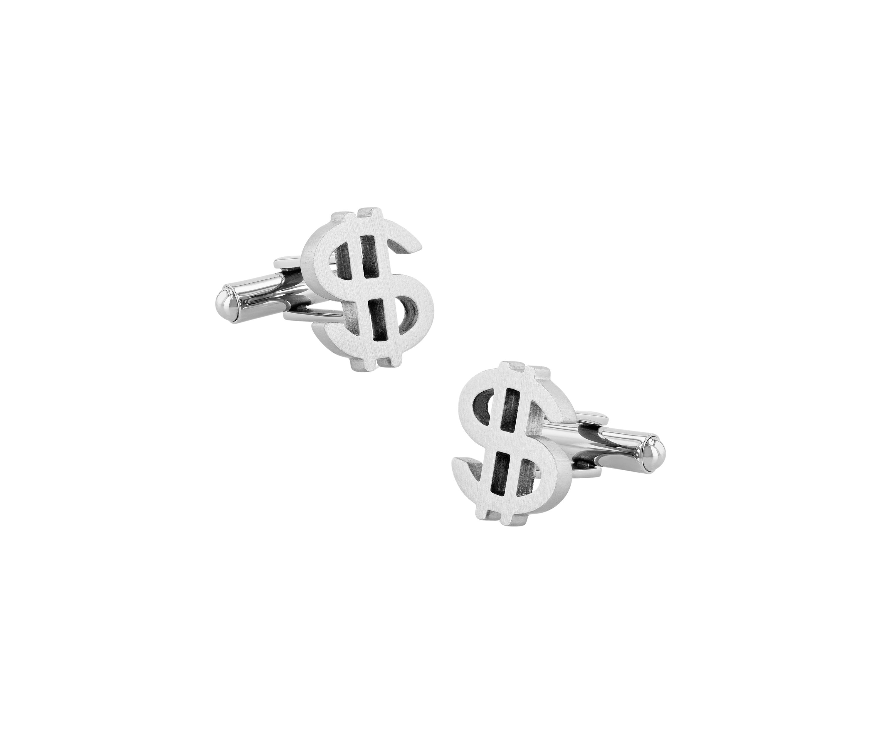 Silver Tone Dollar Sign Cufflinks in Stainless Steel