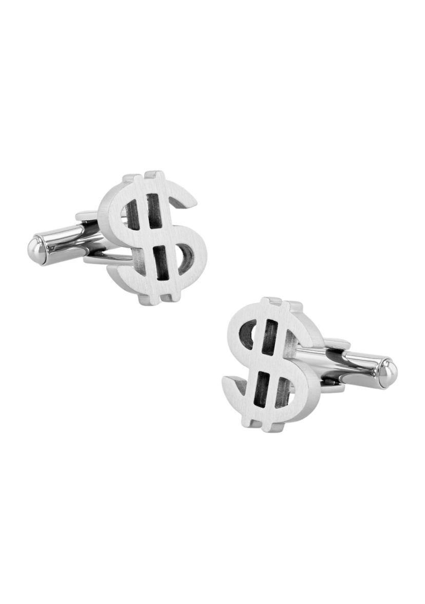 Silver Tone Dollar Sign Cufflinks in Stainless Steel