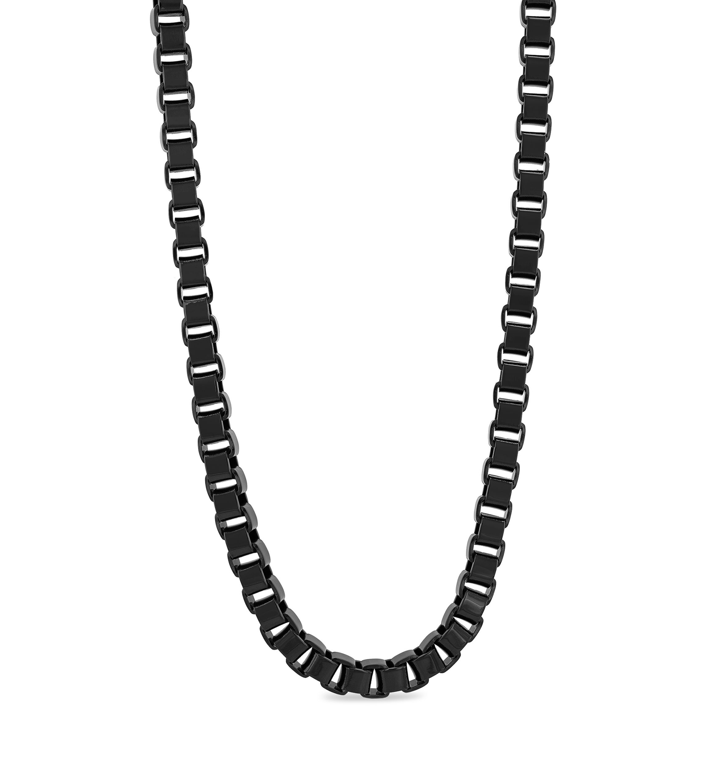Box Link Chain Necklace in Black Stainless Steel