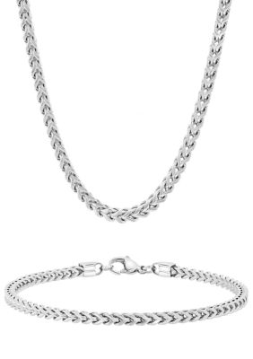 Belk & Co Men's Franco Link Chain Bracelet and Necklace Set in Stainless Steel, Silver