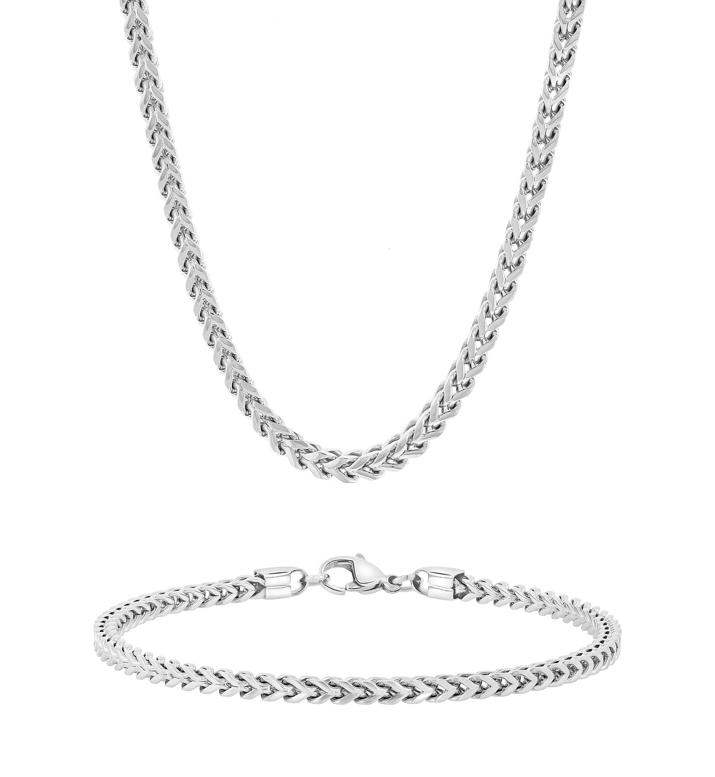 Franco Link Chain Bracelet and Necklace Set in Stainless Steel