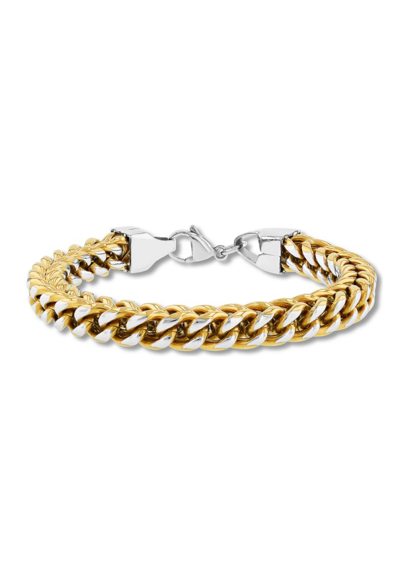 Franco Link Chain Bracelet and Necklace Set in Gold-Tone Stainless Steel