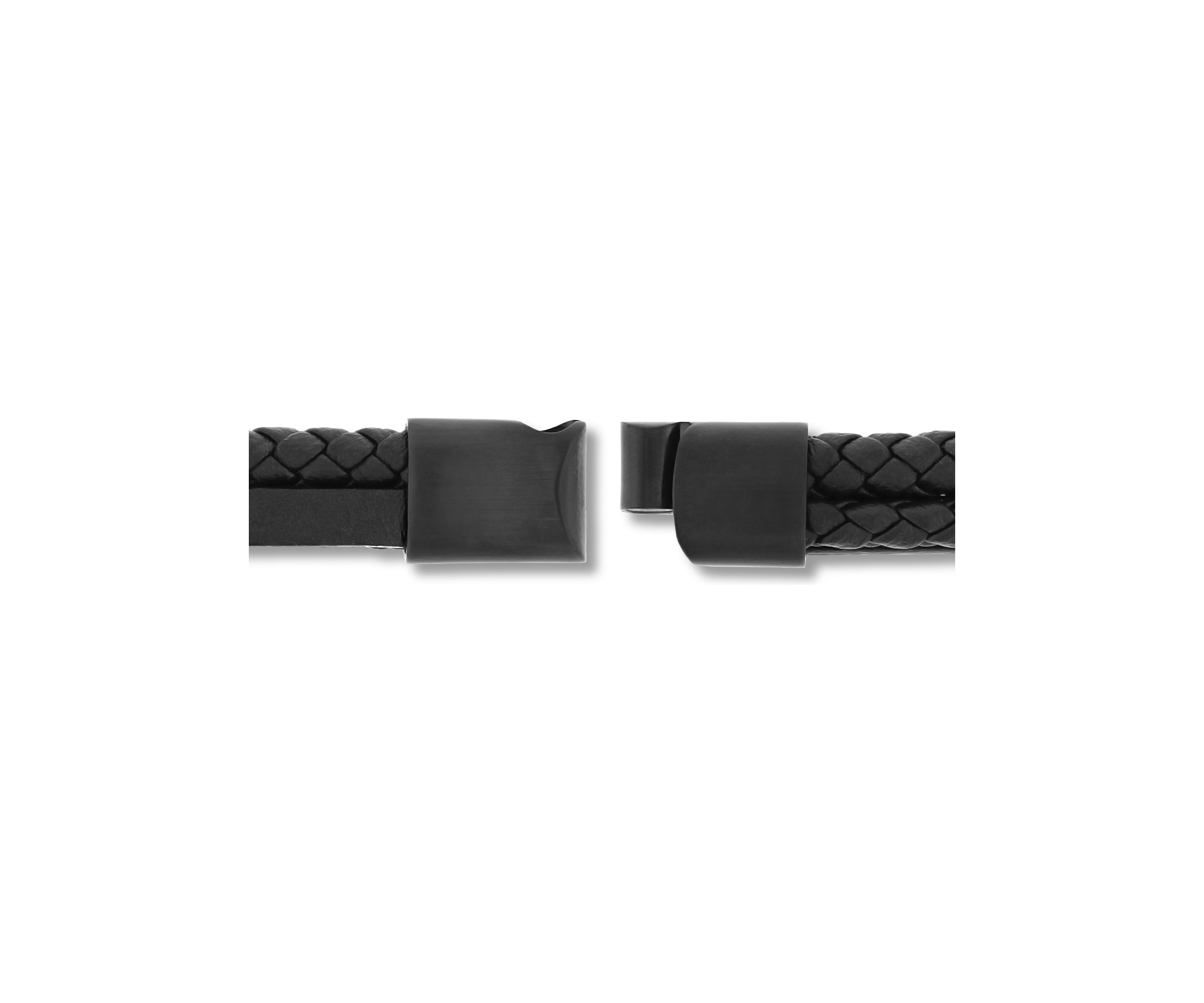 Black Faux Leather and Black Stainless Steel Stacked Bracelet