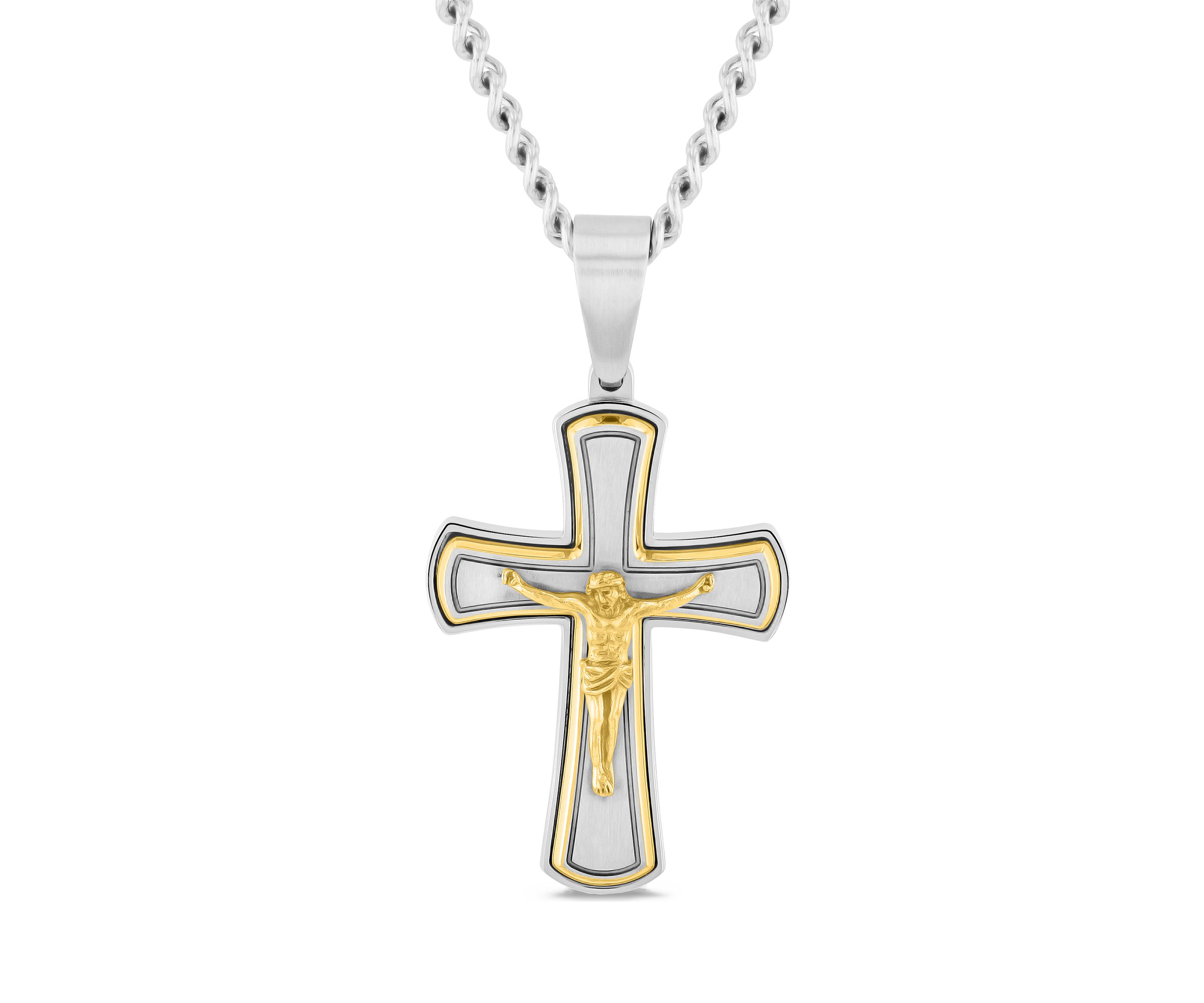 Crucifix Pendant in Two-Tone Stainless Steel
