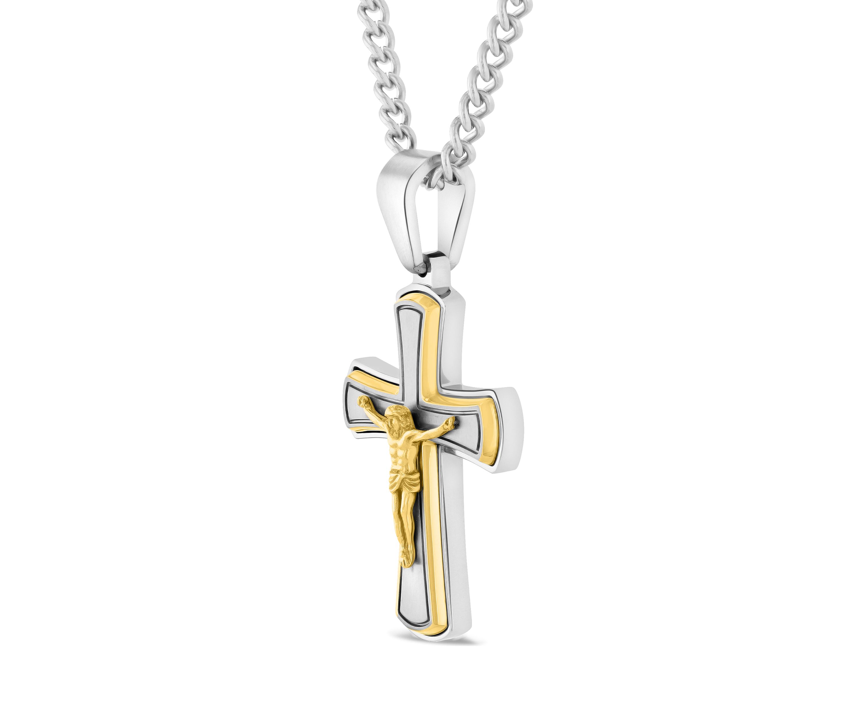 Crucifix Pendant in Two-Tone Stainless Steel