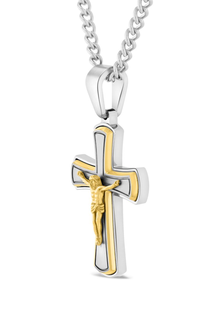 Crucifix Pendant in Two-Tone Stainless Steel