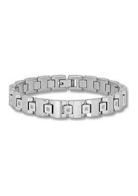 Belk & Co Men's 1/10 Ct. T.w. Diamond Square Link Bracelet In Stainless Steel