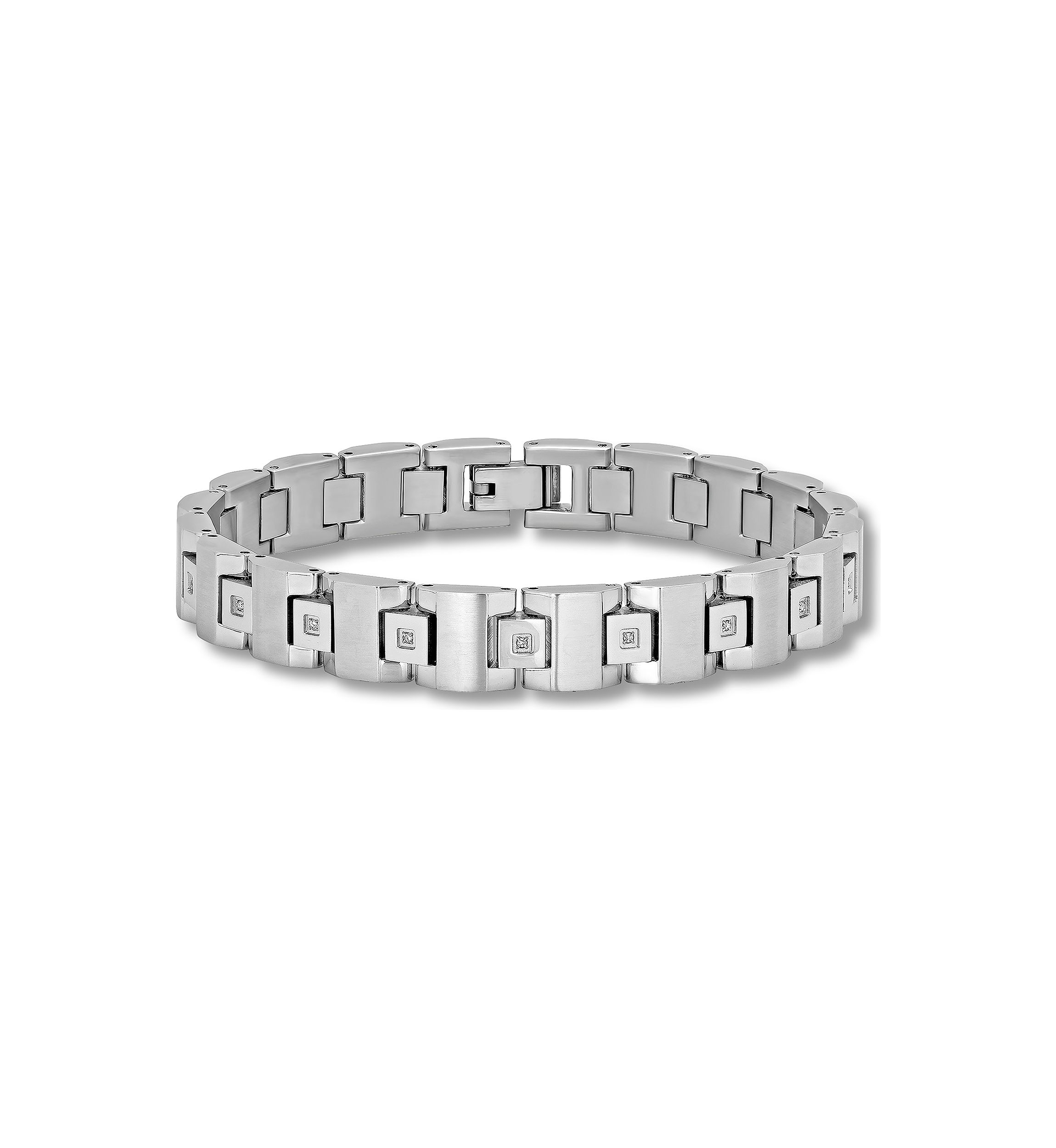 1/10 ct. t.w. Diamond Square Link Bracelet in Stainless Steel