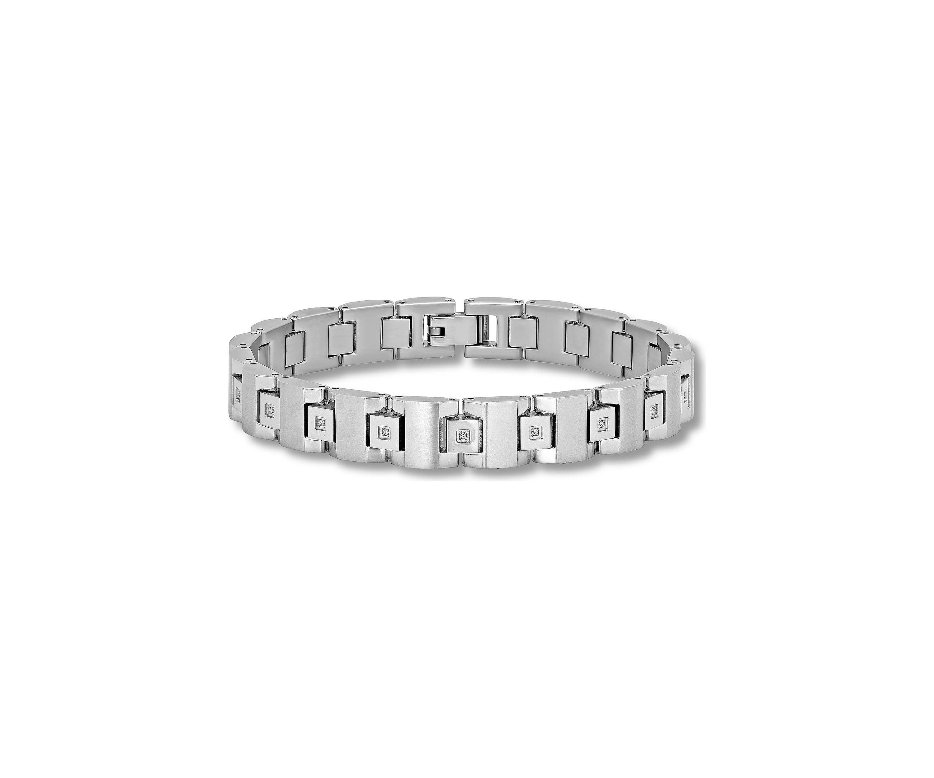 1/10 ct. t.w. Diamond Square Link Bracelet in Stainless Steel