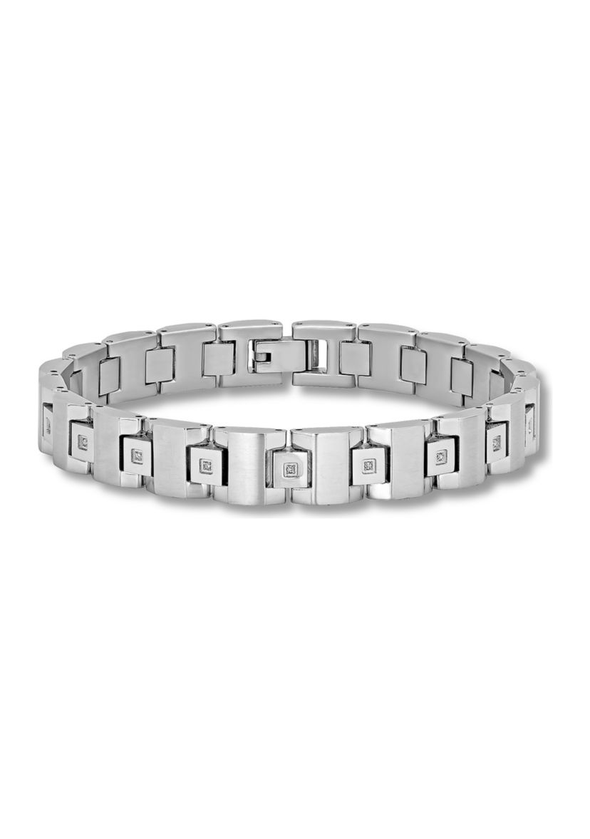 1/10 ct. t.w. Diamond Square Link Bracelet in Stainless Steel